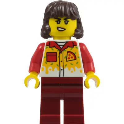Pizza Delivery Driver - Female, Dark Red Legs, Dark Brown Hair Mid-Length