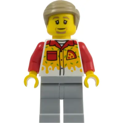 Pizza Delivery Driver - Male, Light Bluish Gray Legs, Dark Tan Hair