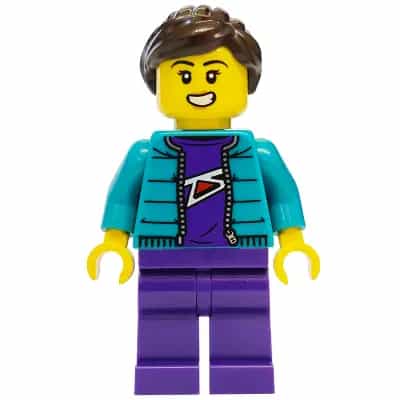 Mountain Bike Cyclist - Female, Dark Turquoise Jacket, Dark Purple Legs, Dark Brown Ponytail