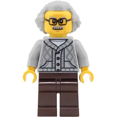 Passenger - Male, Light Bluish Gray Knit Cable Cardigan Sweater, Dark Brown Legs, Light Bluish Gray Hair Swept Back