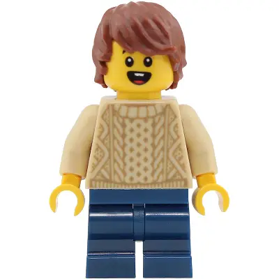Passenger - Boy, Tan Knit Cable Sweater, Dark Blue Medium Legs, Reddish Brown Tousled Hair