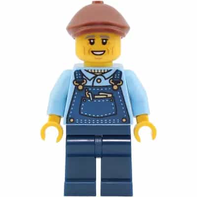 Train Driver - Male, Bright Light Blue Shirt, Dark Blue Overalls and Legs, Reddish Brown Flat Cap