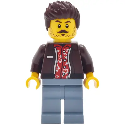 Car Wash Patron - Male, Dark Brown Jacket over Red Hawaiian Shirt, Sand Blue Legs, Dark Brown Hair
