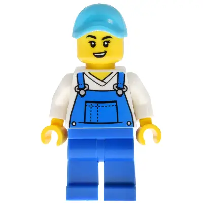 Car Wash Worker - Female, Blue Overalls and Legs, Medium Azure Hat