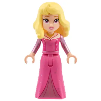 Aurora - Dark Pink Dress, Metallic Pink Sleeves, Gold Necklace, Bright Light Yellow Hair
