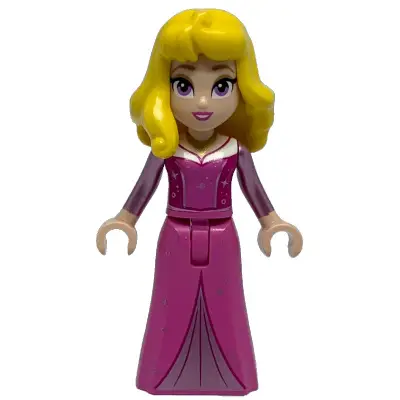 Aurora - Dark Pink Dress, Metallic Pink Sleeves, Gold Necklace, Yellow Hair