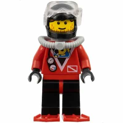 Divers - Red Diver 2, Black Legs with Red Hips, Black Helmet, Brown Bangs, Stubble, Red Flippers