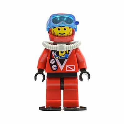 Divers - Red Diver 1, Red Legs with Black Hips, Red Helmet, Light Gray Scuba Tank, Flippers
