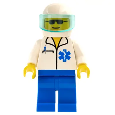 Doctor - EMT Star of Life, Blue Legs, White Helmet, Trans-Light Blue Visor