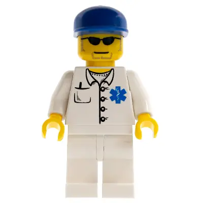 Doctor - EMT Star of Life Button Shirt, White Legs, Blue Cap, Goatee