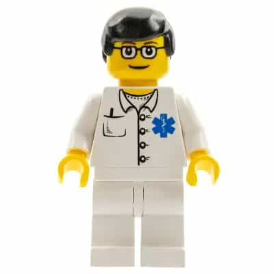 Doctor - EMT Star of Life Button Shirt, White Legs, Black Male Hair, Glasses