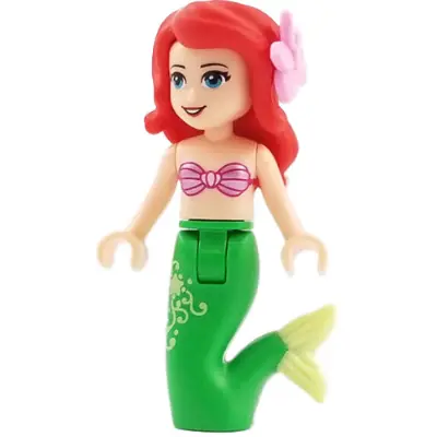 Ariel, Mermaid (Light Nougat) - Metallic Pink Shell Bra Top, Bright Green Tail with Star and Filigree, Medium Azure Eyes, Bright Pink Flower