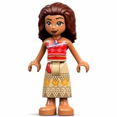 Moana (Medium Nougat) - Mini Doll, Coral and Red Strapless Top, Tan Long Skirt with Bright Light Orange Flowers, Dark Brown Hair