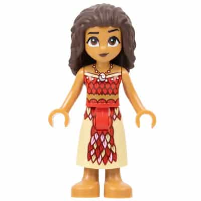Moana (Medium Nougat) - Mini Doll, Dark Red and Red Strapless Top, Tan Long Skirt with Feathers, Dark Brown Hair