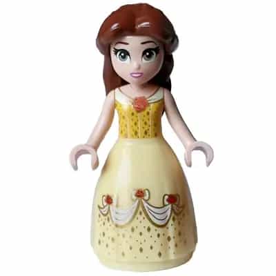 Belle - Dress with Red Roses, no Sleeves, Dark Pink Lips, Open Mouth, Long Eyelashes