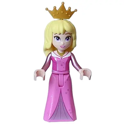 Aurora - Dark Pink Dress, Metallic Pink Sleeves, Gold Necklace and Crown Tiara