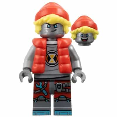 Cooper - Robot with Red Cap and Puffer Vest, Clip on Back