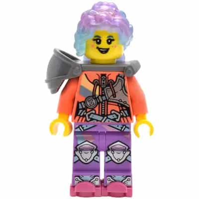 Izzie (Isabel Christina Garcia) - Coral Sweater with Stripes, Flat Silver Shoulder Armor, Dark Pink Roller Skates