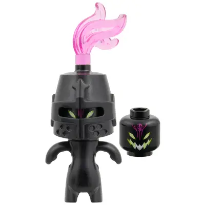 Grimspawn - Black Helmet Castle Closed, Trans-Dark Pink Plume, Forehead Tattoo