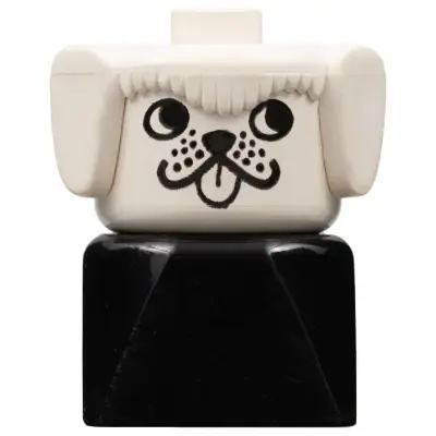 Duplo 2 x 2 x 2 Figure Brick Early, Dog on Black Base, White Head, looks Left