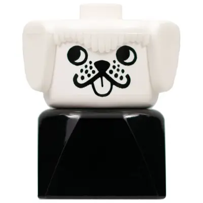 Duplo 2 x 2 x 2 Figure Brick Early, Dog on Black Base, White Head , looks Right