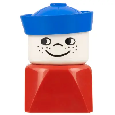 Duplo 2 x 2 x 2 Figure Brick Early, Male on Red Base, Blue Sailor Hat, Freckles
