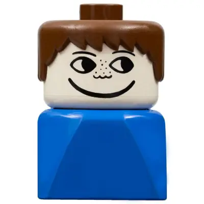 Duplo 2 x 2 x 2 Figure Brick Early, Male on Blue Base, Brown Hair, Freckles
