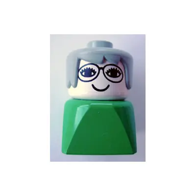 Duplo 2 x 2 x 2 Figure Brick Early, Female on Green Base, Gray Hair, Glasses (Grandmother)