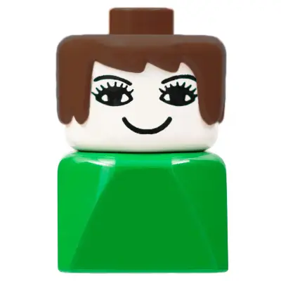 Duplo 2 x 2 x 2 Figure Brick Early, Female on Green Base, Brown Hair, Eyelashes