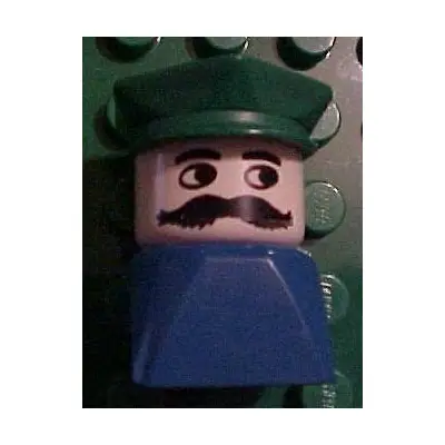 Duplo 2 x 2 x 2 Figure Brick Early, Male on Blue Base, Green Police Hat