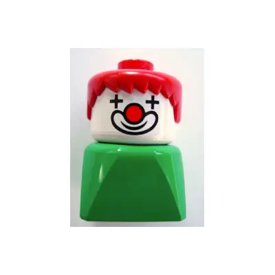 Duplo 2 x 2 x 2 Figure Brick Early, Clown on Green Base, Red Hair