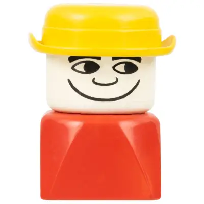 Duplo 2 x 2 x 2 Figure Brick Early, Male on Red Base, Yellow Derby Hat