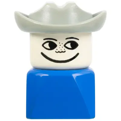 Duplo 2 x 2 x 2 Figure Brick Early, Male on Blue Base, Light Gray Western Hat, Freckles
