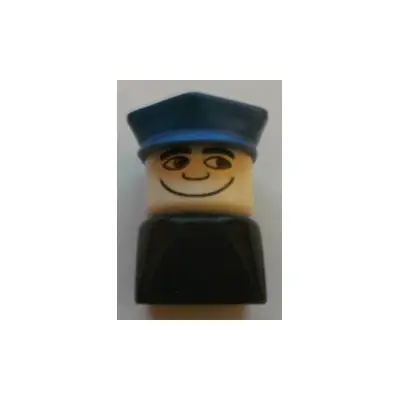 Duplo 2 x 2 x 2 Figure Brick Early, Male on Black Base, Blue Police Hat