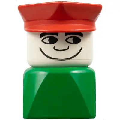 Duplo 2 x 2 x 2 Figure Brick Early, Male on Green Base, Red Police Hat