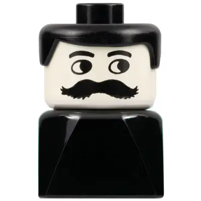 Duplo 2 x 2 x 2 Figure Brick Early, Male on Black Base, Black Hair, Moustache