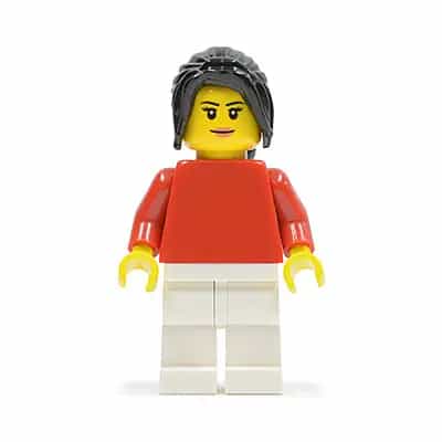 Plain Red Torso, White Legs, Black Hair Ponytail Long with Side Bangs