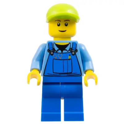 Man - Blue Overalls, Lime Cap
