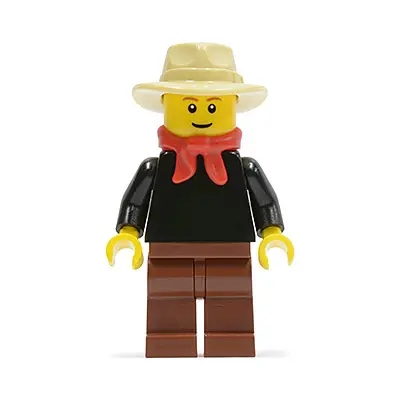 Gold Prospector - Male, Black Torso, Reddish Brown Legs, Tan Fedora Hat, Red Bandana (Undetermined Eyebrows)