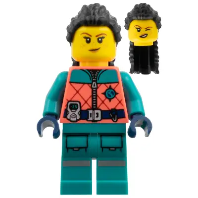Arctic Explorer - Female, Coral and Dark Turquoise Outfit, Long Black Hair