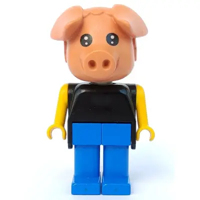 Fabuland Pig - Hugo Hog, Blue Legs, Black Top, Yellow Arms