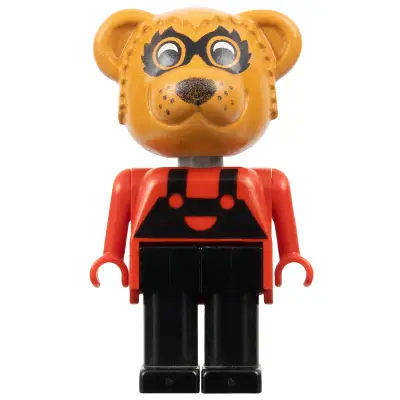 Fabuland Bear - Ricky Raccoon, Black Legs / Overalls, Red Top, Small Eyes Mask
