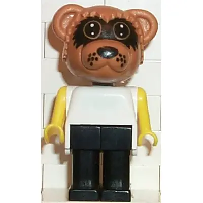 Fabuland Bear - Ricky Raccoon, Black Legs, White Top, Yellow Arms, Large Eyes Mask