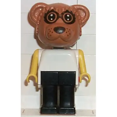 Fabuland Bear - Ricky Raccoon, Black Legs, White Top, Yellow Arms, Small Eyes Mask