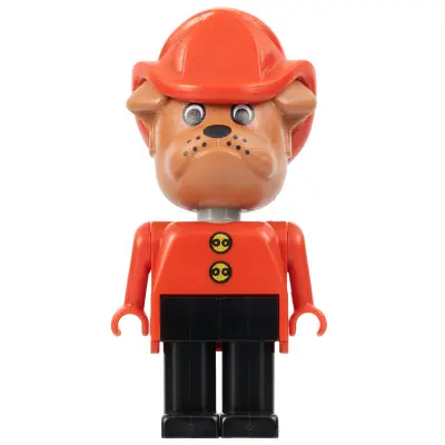Fabuland Bulldog - Barty Bulldog (Fire Chief), Brown Head, Red Fire Helmet, Black Legs, Buttons