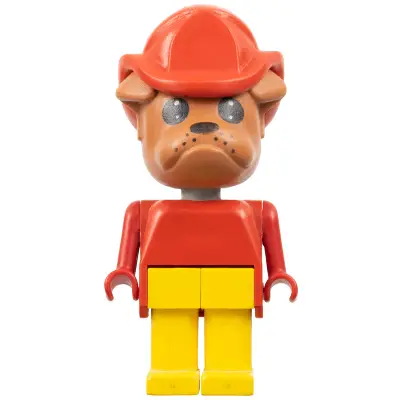 Fabuland Bulldog - Barty Bulldog (Fire Chief), Brown Head, Red Fire Helmet, Yellow Legs