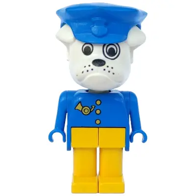 Fabuland Bulldog - Boris Bulldog (Postman), White Head, Blue Hat and Top with Horn and Buttons