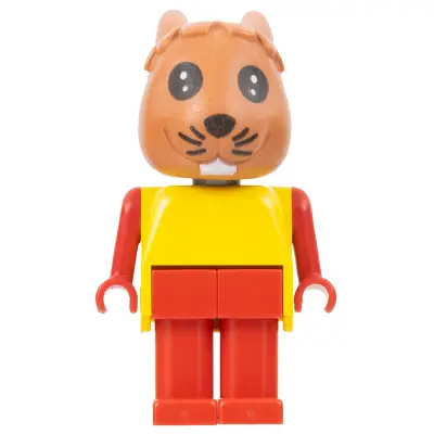 Fabuland Rabbit - Rufus Rabbit, Brown Head, Red Legs and Arms, Yellow Top