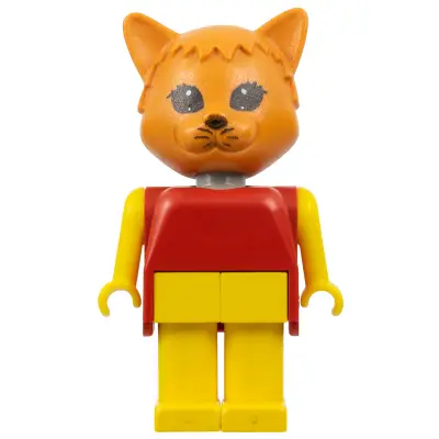 Fabuland Cat - Charlie Cat, Brown Head, Yellow Legs and Arms, Red Top