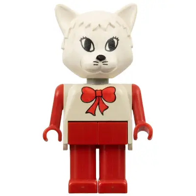 Fabuland Cat - Catherine / Cathy Cat (Cook), White Head and Top with Red Bow